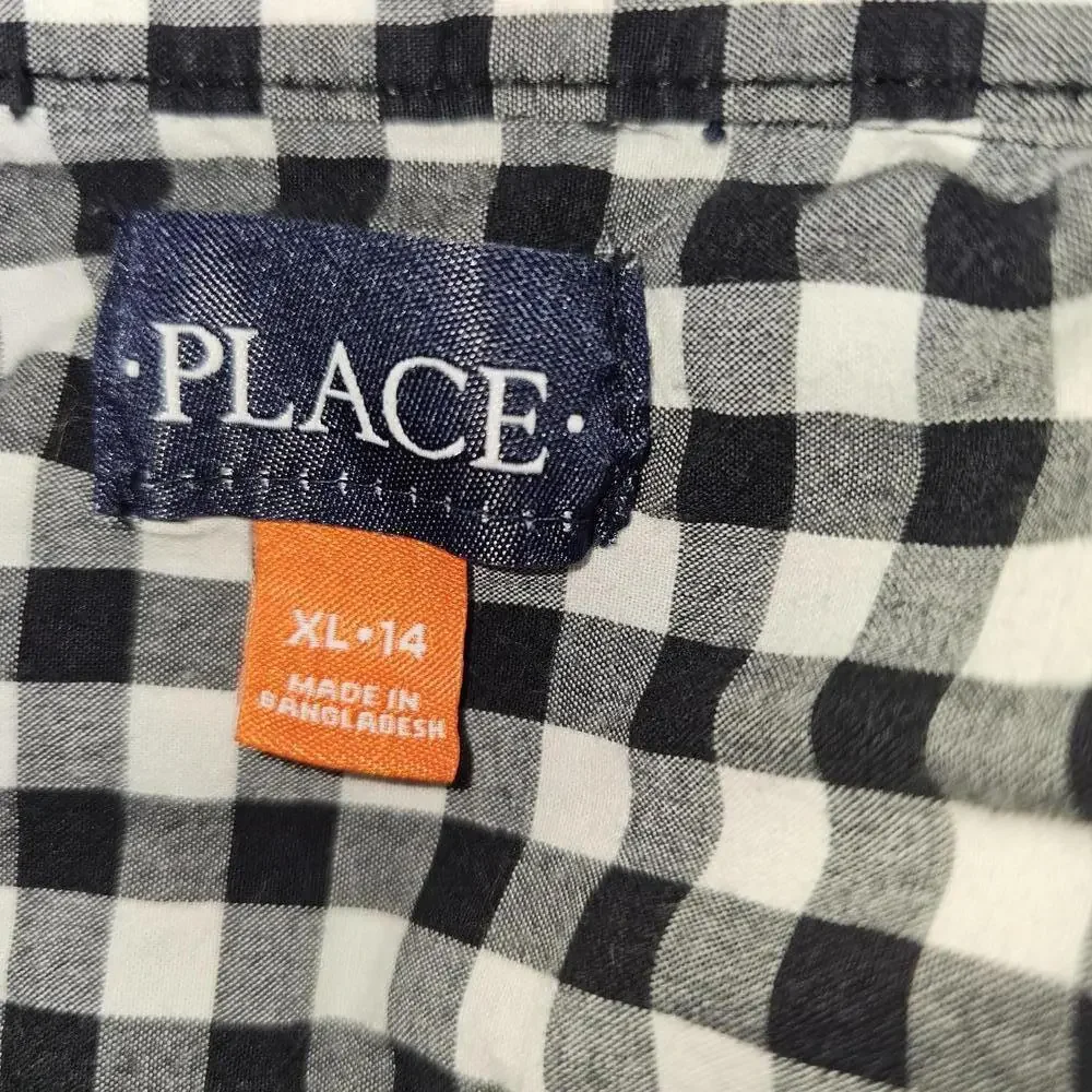 The Children's Place Boys' Black and White Checkered Casual Shirt XL 14